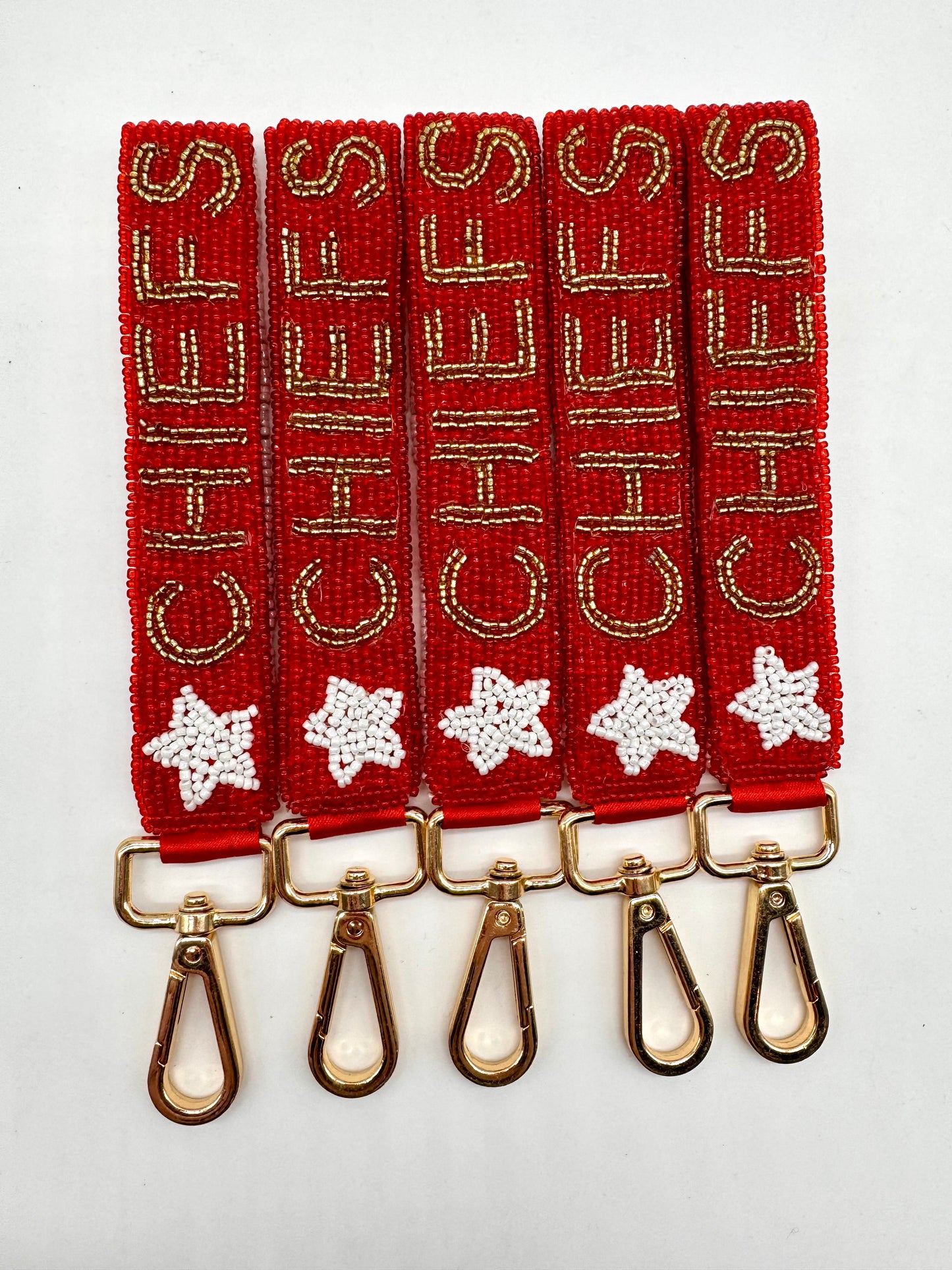 Chiefs Two Sided Wristlet. Red, White and Gold