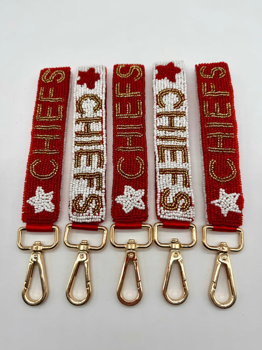 Chiefs Two Sided Wristlet. Red, White and Gold