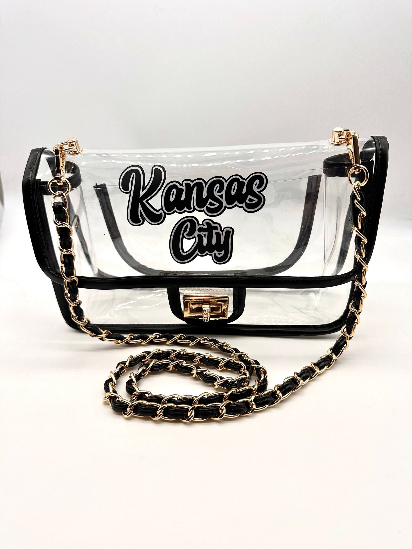 Kansas City Black and White Crossbody Clear Purse. Stadium approved. Chiefs