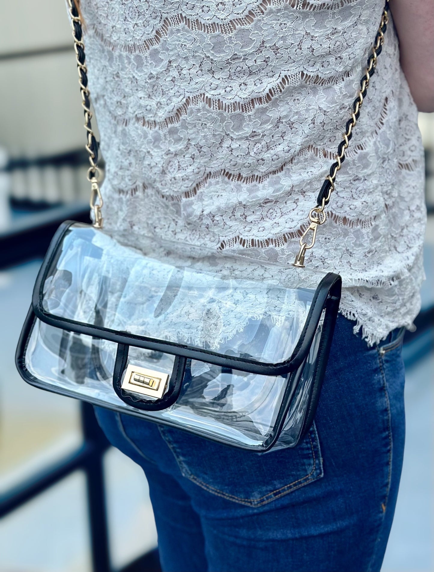 Crossbody Clear Purse. Stadium approved bag.  Clear Stadium Bag  Black, Gold, White, Rose Gold options available. Game day ready.