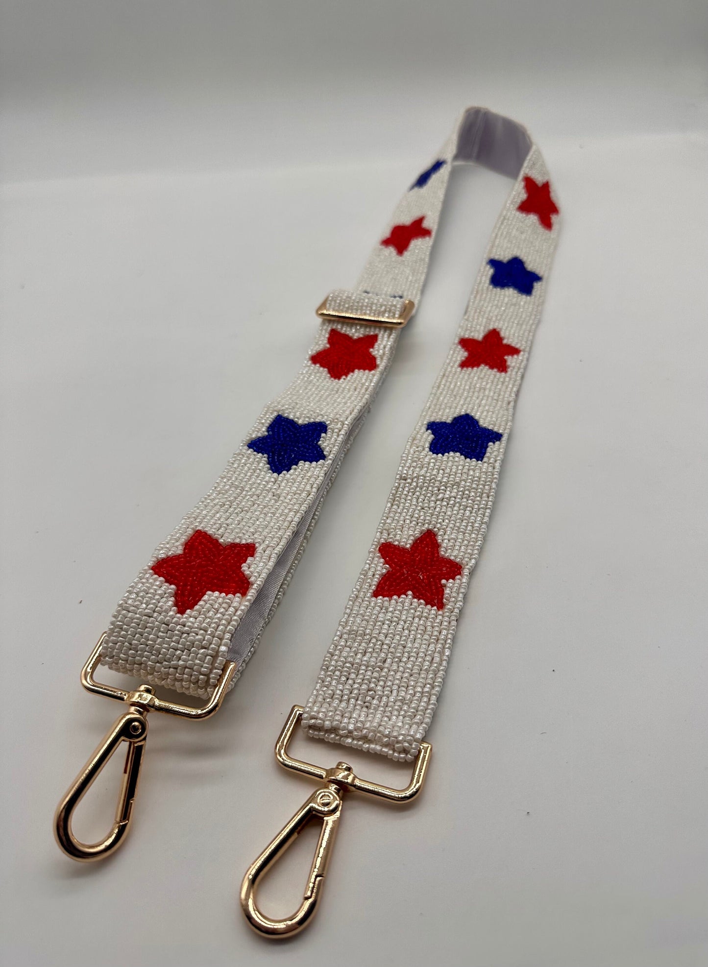 Red White and Blue Star Beaded Adjustable Purse Strap.