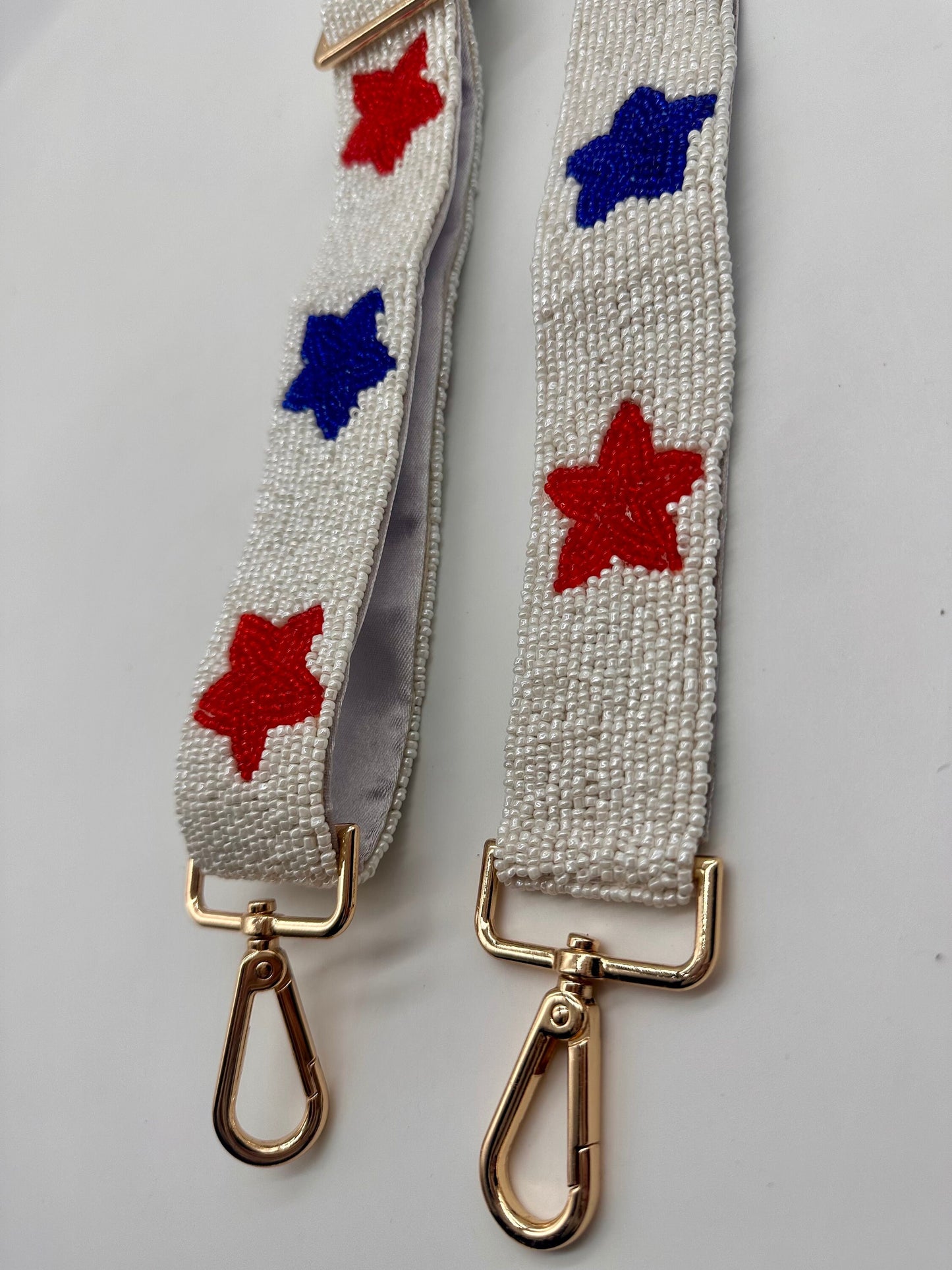 Red White and Blue Star Beaded Adjustable Purse Strap.