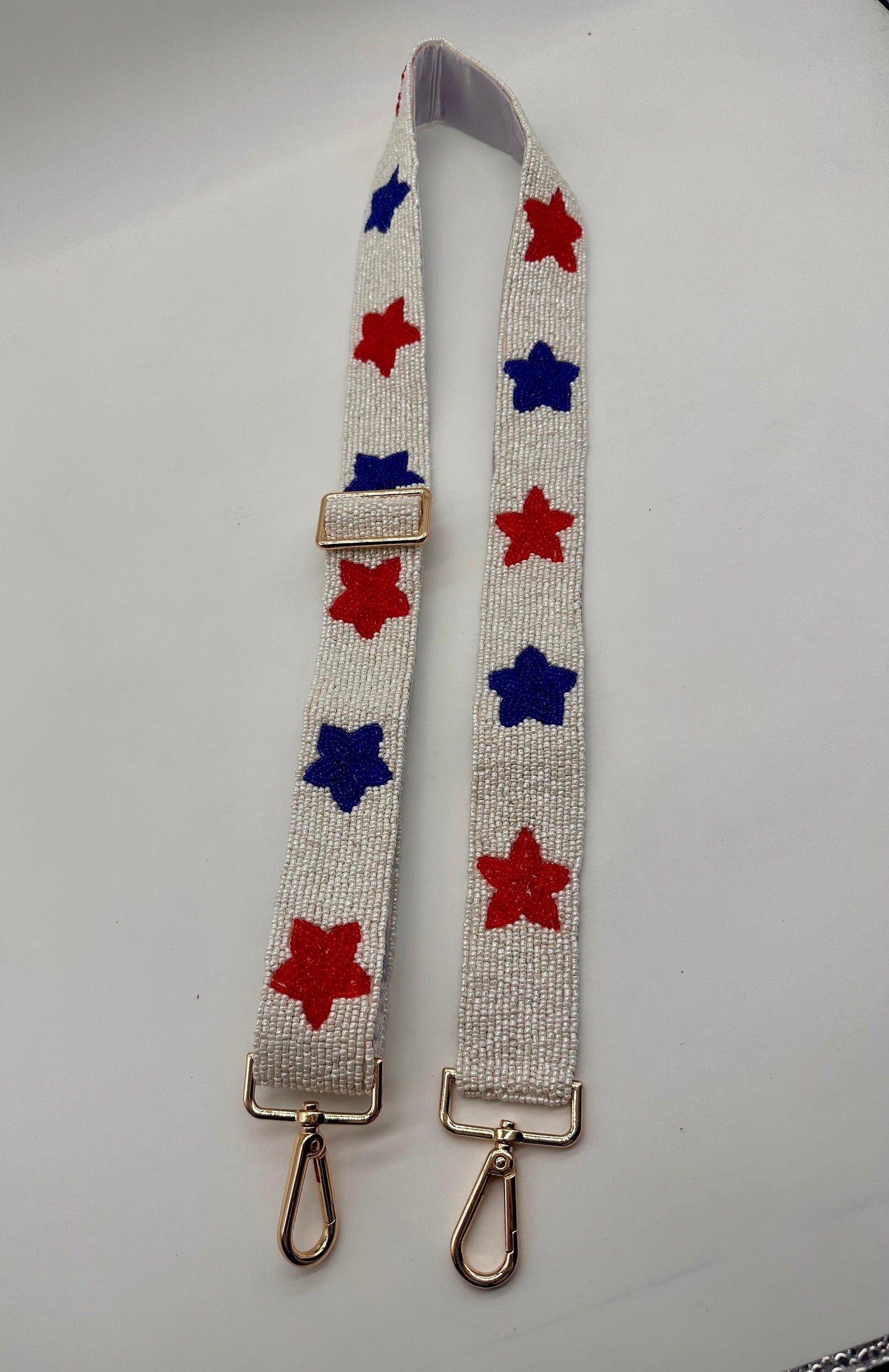 Red White and Blue Star Beaded Adjustable Purse Strap.