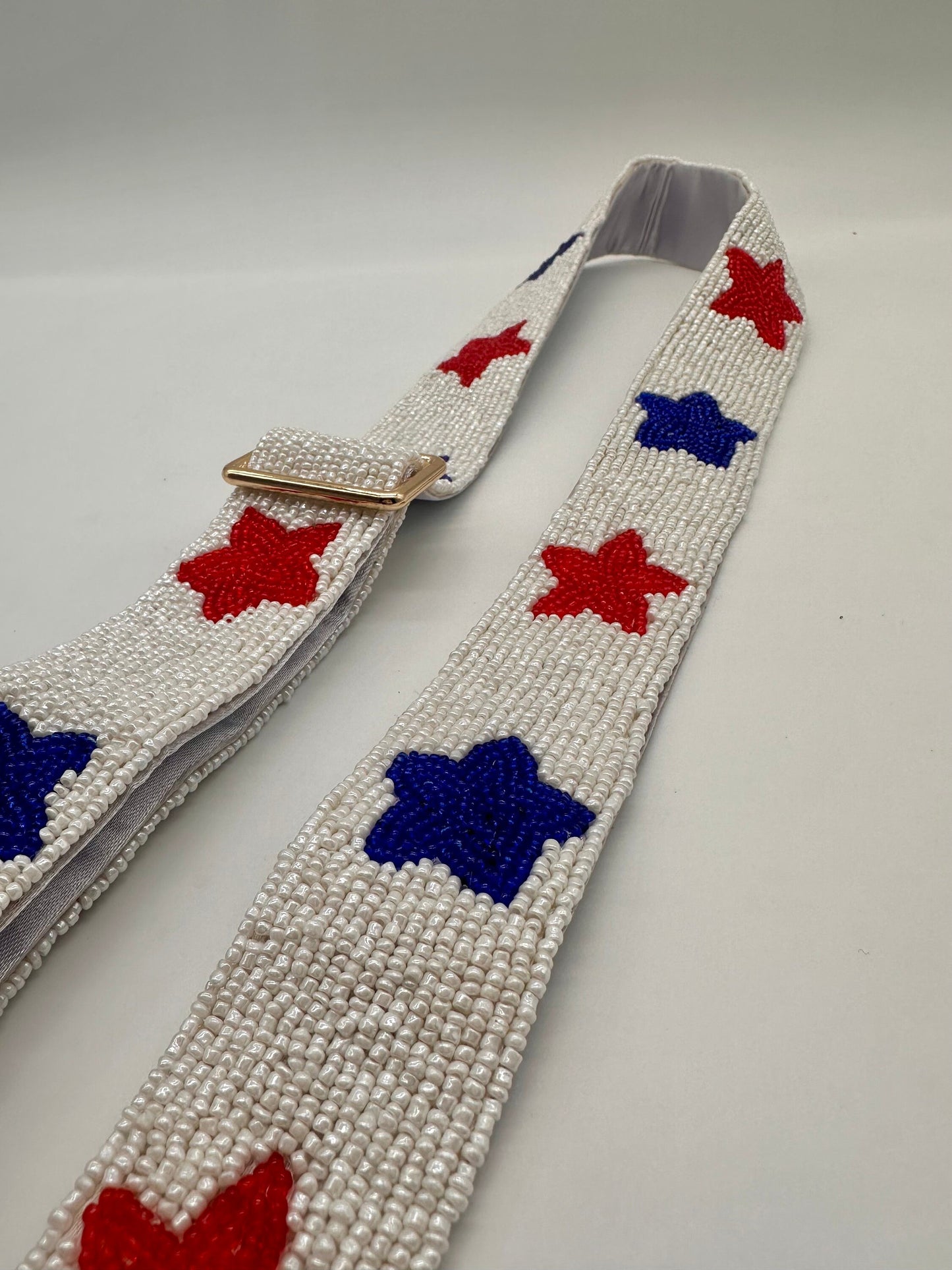 Red White and Blue Star Beaded Adjustable Purse Strap.