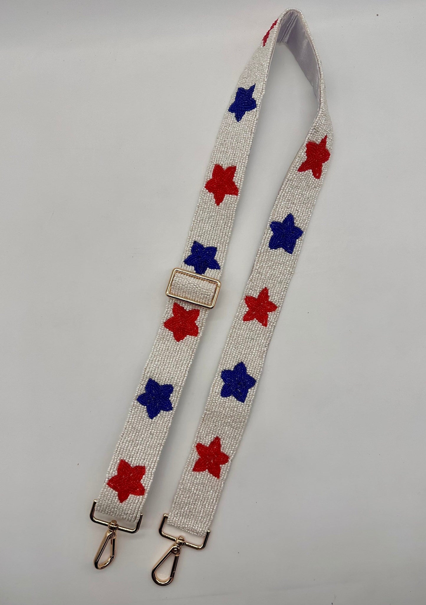 Red White and Blue Star Beaded Adjustable Purse Strap.