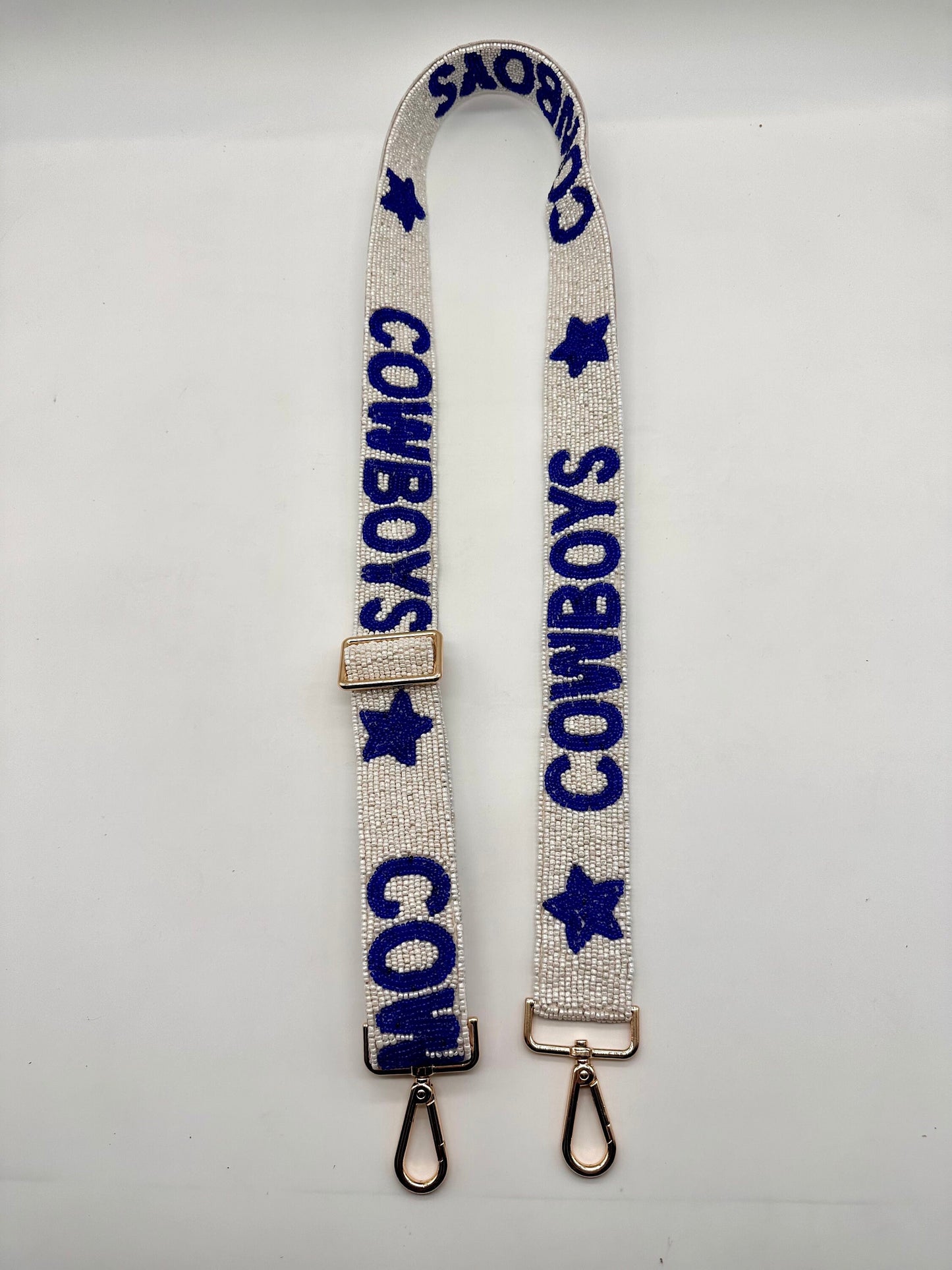 Cowboys Handmade, Beaded,  Adjustable Purse Strap with stars.  NEW Outlined font option!