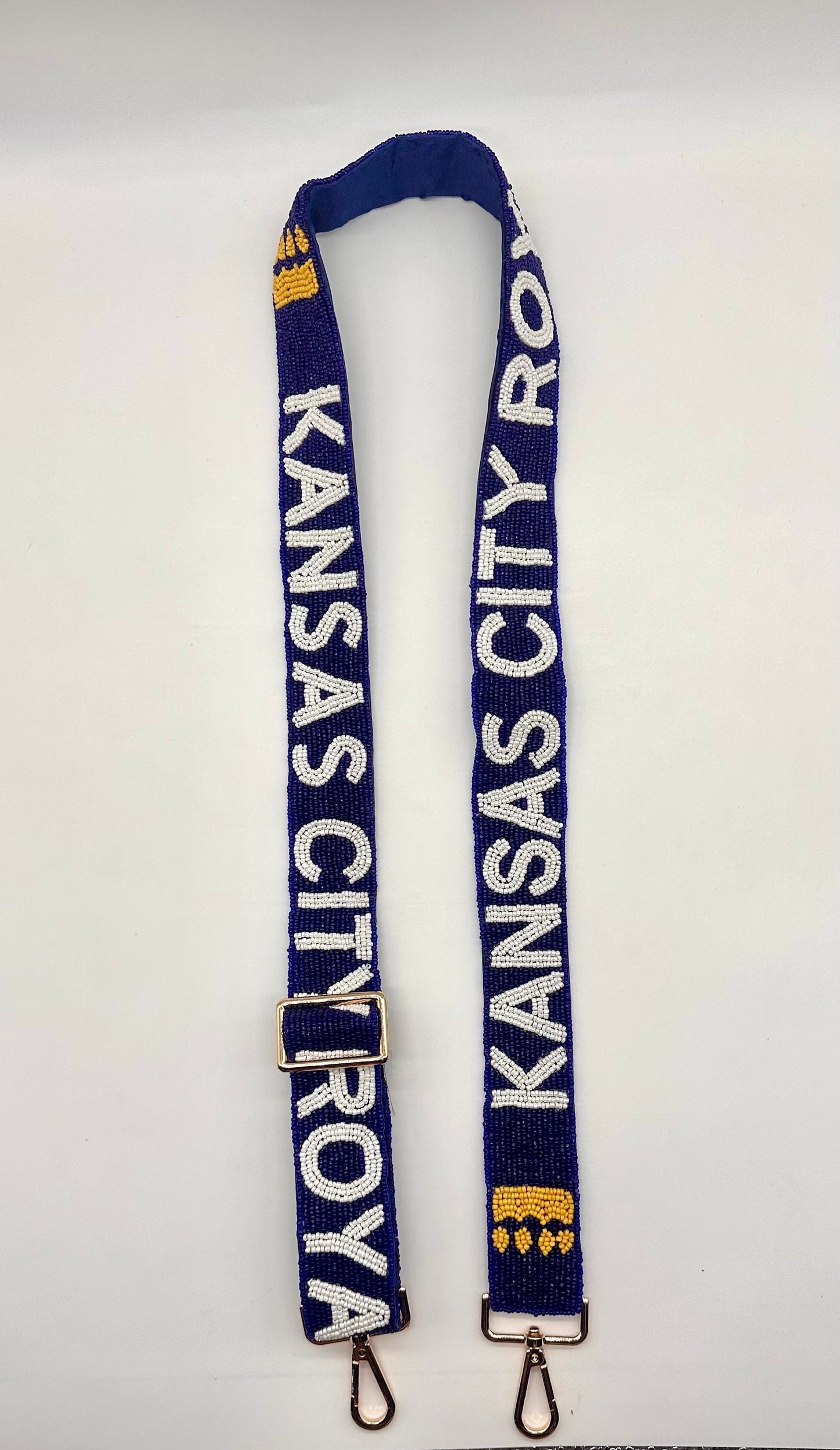 Royals Crown Beaded Adjustable Purse Strap.  Handmade beautiful strap to support the Kansas City Royals